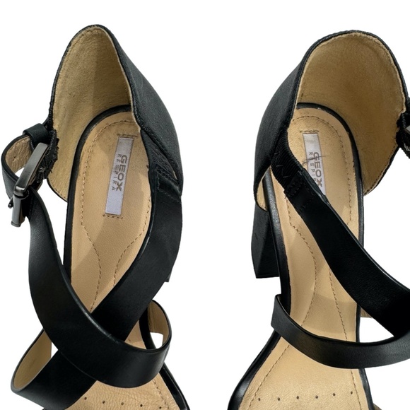 GEOX • Block heel black leather sandals • Size 8 - Picture 4 of 5